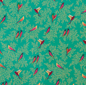 GREEN BIRDS VELVET FABRIC