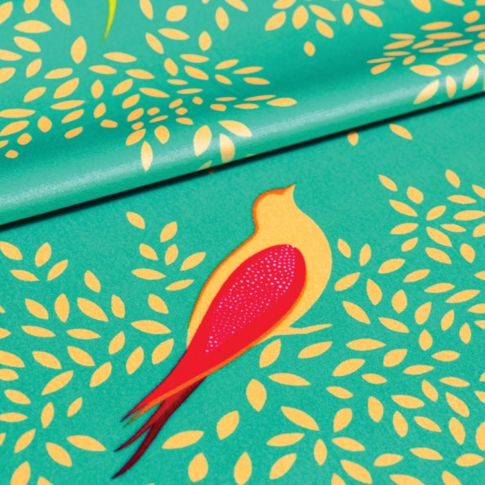 GREEN BIRDS VELVET FABRIC